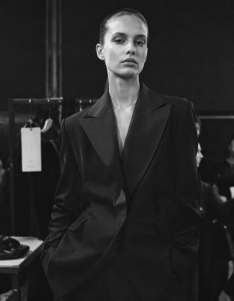 Fashion talent backstage in tailored black